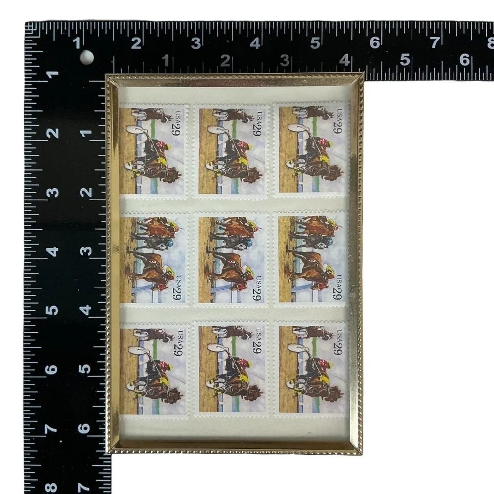 1993 Sporting Horses Harness Racing 29c Stamp Sheet of 9 in Gold Frame Stamp Art